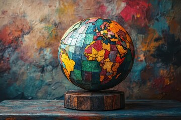 Wall Mural - creative environmental concept featuring earth globe collage composed of diverse geometric patterns,