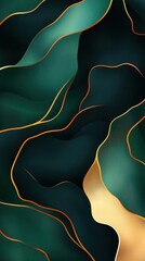 Poster - Vibrant green and gold waves intertwine in an abstract pattern, evoking a sense of fluidity and elegance in the composition