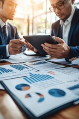 Poster - Two businessmen analyzing data charts during a collaborative business meeting