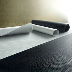 Poster - A sophisticated, minimalist cover design that conveys elegance and modernity through pure forms and textures. The surfaces are smooth and uncluttered, featuring a harmonious blend of soft neutrals or 