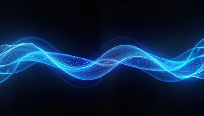 Poster - Abstract futuristic blue light wave design. Dynamic glowing lines create vibrant colours on dark background. Modern tech graphic for website banner. Abstract glow effects. Ideal for digital posters,