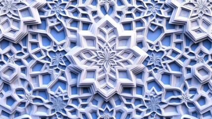 Wall Mural - Intricate 3D Snowflake Pattern Design:  A Stunning Blue and White Geometric Abstract Background