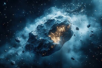 Wall Mural - detailed collection of realistic space rocks and celestial bodies floating in dark universe with dynamic lighting and textures for scientific illustration