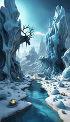 Wall Mural - Winter landscape with an iceberg, glacier, and waterfall in the ocean