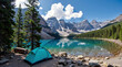 © Bondariev Volodymyr. - Camping with a tent in the mountains on a lake with a view of beautiful mountains.