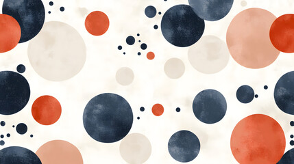 Fototapete - A whimsical watercolor pattern featuring various circles in shades of red, blue, and beige against a light background