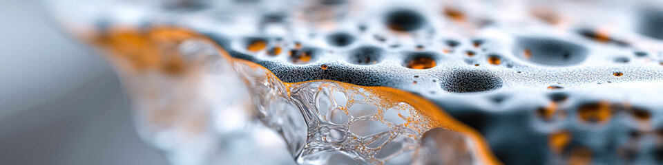 Poster - close-up photograph of foamy substance with orange accents
