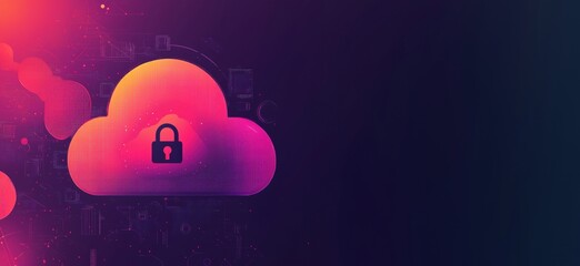Poster - Cloud Security Concept with Lock Symbol Representing Data Protection and Privacy in Digital Environment, copy space for text