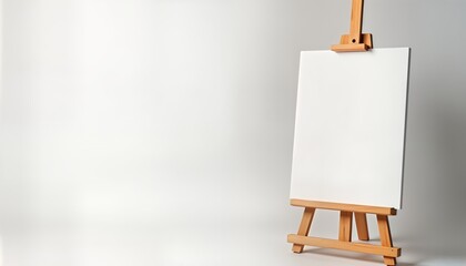 Aufkleber - Blank canvas on wooden easel against white background. Simple art mockup. Ideal for art workshops, content. Studio shot perfect for design, creativity content. Great for educational materials art