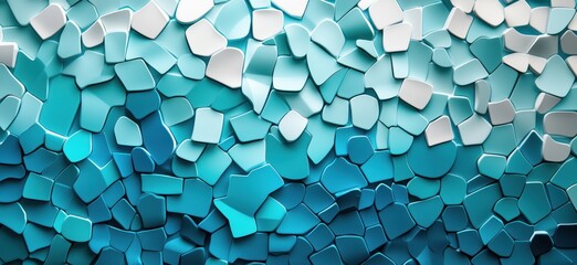 Poster - Abstract mosaic pattern of turquoise and blue shapes, smooth glossy surface, modern design, artistic texture, vibrant color gradient, copy space for text