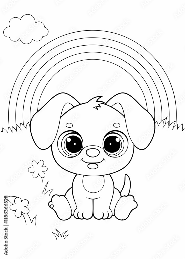 puppy and rainbow coloring page., Coloring Book, Coloring Page, you can ...