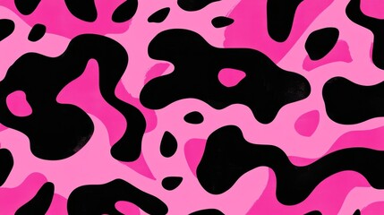 Poster - Pink and Black Abstract Pattern with Organic Shapes and Vivid Colors