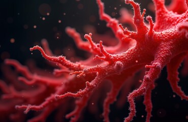 Leinwandbilder - close-up view of intricate red biological structure. complex molecular form with branching structure