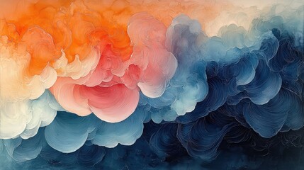 Canvas Print - Abstract painting, textured clouds, warm to cool tones.