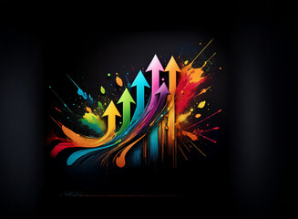 Aufkleber - Vibrant, multicolored arrows ascend from a colorful explosion on a dark background.  The dynamic composition suggests growth and progress.