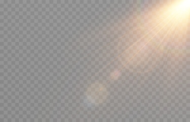 vector realistic light png. sun with rays and glare png. sunlight or dawn on transparent background.