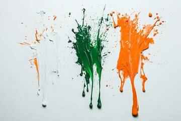 Aufkleber - Abstract paint splashes in white, green, and orange on a white background