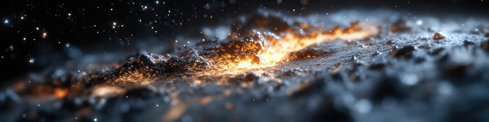 Poster - Digital Rendering of Cosmic Landscape with Glowing Energy Streaks