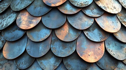 Poster - Close-Up of Colorful Metal Roof Shingles in Abstract Pattern Design