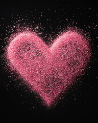 Poster - Pink glitter heart on black background symbolizing love and Valentine's Day