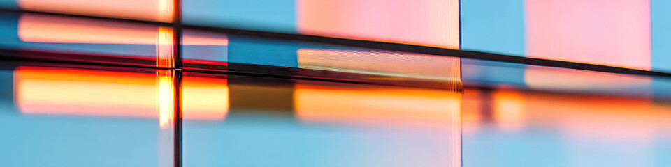 Poster - Abstract Grid of Illuminated Panels: Orange, Pink, and Blue