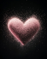 Poster - Pink glitter heart on black background for Valentine's Day design