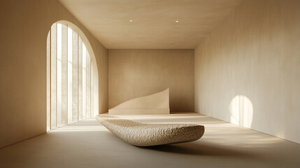 Aufkleber - Minimalist interior with modern bench and arched window light design