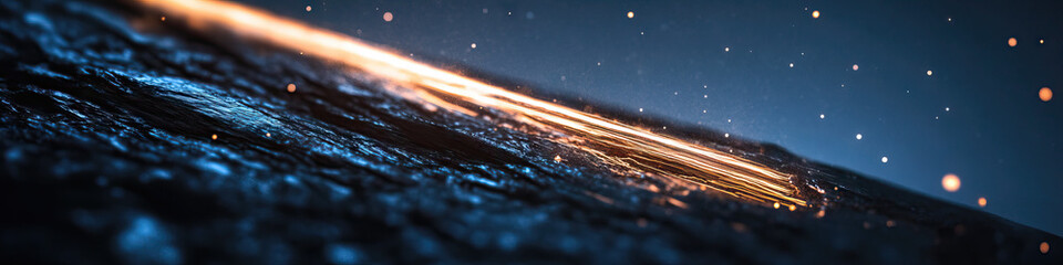 Poster - Abstract Image: Dark Surface with Glowing Streak and Particles