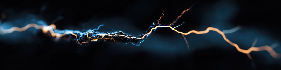 Poster - Abstract Image: Glowing Blue and Orange Branching Lines