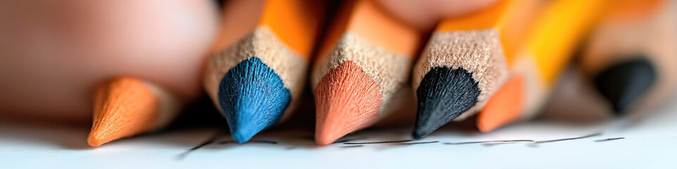 Sticker - Close-up of Colored Pencil Tips on White Surface