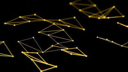 Aufkleber - Abstract Geometric Network with Yellow Lines on Black Background