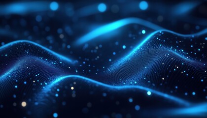 Poster - Futuristic Dark Blue Abstract Horizontal Design With Glowing Geometric Elements And Shiny Diagonal Rounded Pattern, Ideal For Various Design Projects.