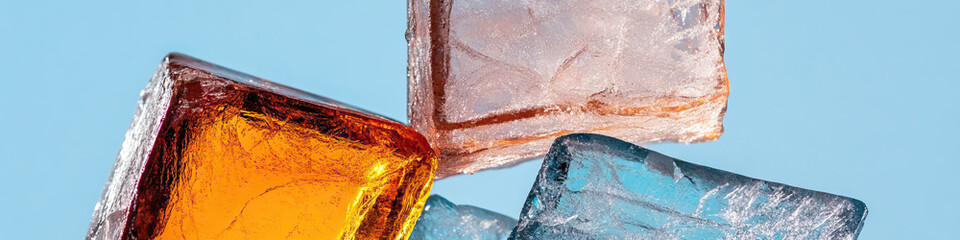Poster - Translucent Cubes in Amber, Pink, and Teal Against Blue Background