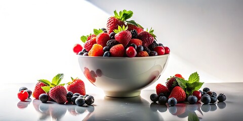 Wall Mural - Dark berries silhouetted against a bright white background create a minimalist, stunning food photograph.