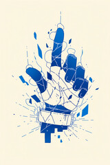 Poster - Digital Hand Gesture: Abstract Blue Line Art 