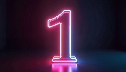 Poster - Colorful neon number one glows brightly in dark studio setting. Glowing lines create vibrant design within numeral one shape. Illumination intense, dynamic. Backdrop completely dark to highlight