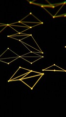 Aufkleber - Abstract Geometric Network with Yellow Lines on Black Background