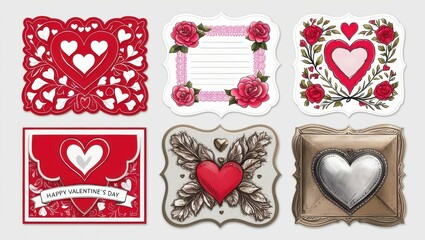 Wall Mural - Valentine s Day Card Designs Red Hearts Roses Decorative Frames