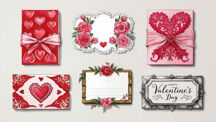 Wall Mural - Romantic Valentine s Day Collection Hearts Flowers and Elegant Gifts