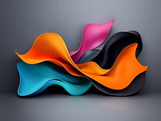 Poster - vibrant psychedelic abstract shapes with undulating prismatic neon colors surreal digital artwork wi
