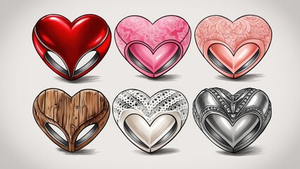 Wall Mural - Six Unique Heart Shaped Designs Jewelry Charm Concepts Valentine s Day Romantic Luxury