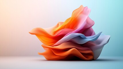 Poster - Mesmerizing Abstract Wavy Iridescent Shape in Warm Gradient Tones with Overlapping Geometric Elements  Intertwining Lines Holographic Textures Create a Dreamlike Retro Futuristic Aesthetic