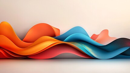 Poster - Vibrant Abstract Iridescent Wavy Shapes with Metallic Accents in a Minimalist Architectural Setting  digital art with a influence showcasing a reflective shimmering surface and jewel toned hues