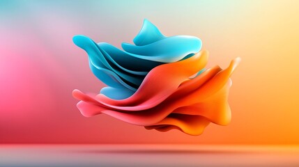 Poster - Captivating iridescent fluid motion enveloping an abstract surreal background design  Shimmering wavy shapes in a vibrant color gradient create a dynamic dreamlike composition with a retro futuristic