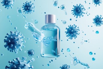 Aufkleber - Droplets of hand sanitizer work to eliminate harmful bacteria in a clean environment. Generative AI