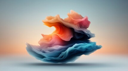 Poster - Ethereal Cosmic Landscape with Vibrant Iridescent Shapes A captivating abstract digital art design featuring a surreal dreamlike background with wavy