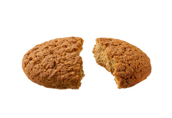 Wall Mural - Broken round oatmeal cookies isolated on white background.