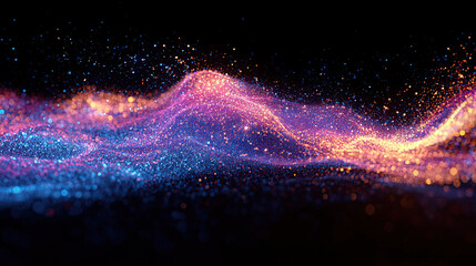 Fototapete - Abstract Fluid 3D Render of Iridescent Modern Retro Futuristic Dynamic Wave in Motion, Set Against a Black Background, Perfect for Contemporary Design, Motion Graphics, and Artistic Visual Effects Pro
