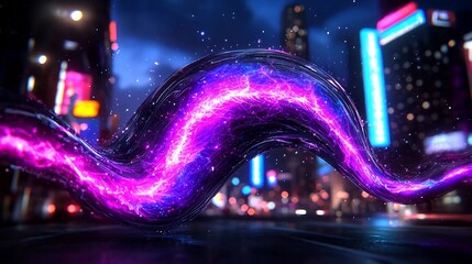 Poster - Mesmerizing cosmic wave of vibrant light and quantum fluctuations in a futuristic cityscape featuring ultramodern architecture cinematic lighting and a dreamlike