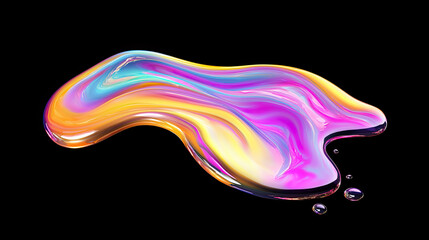 Fototapete - Bold Holographic Liquid Blob Shape Isolated, Featuring an Iridescent Wavy Melted Substance with a Vibrant Gradient Effect on a Black Background, Ideal for Modern Abstract Design and Futuristic Art